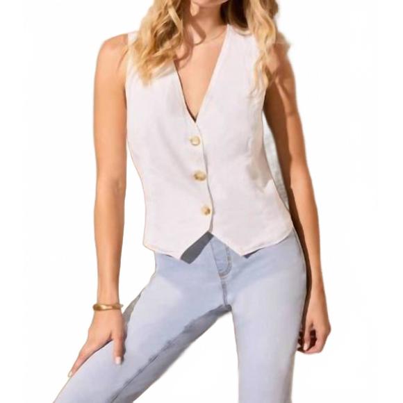 NEW TRIBAL linen blend lined button-front vest in white - Picture 5 of 6